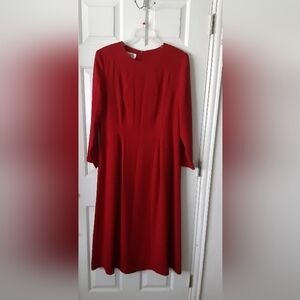 Talbots Red Tailored Career Midi Dress Long Sleeve Sz‎ 14 Vintage